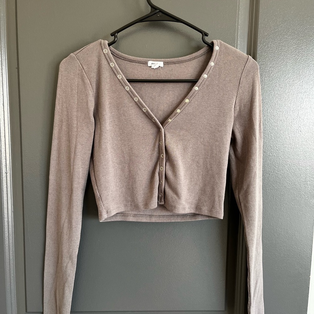 Garage Tan Long Sleeve Buttoned Crop Top